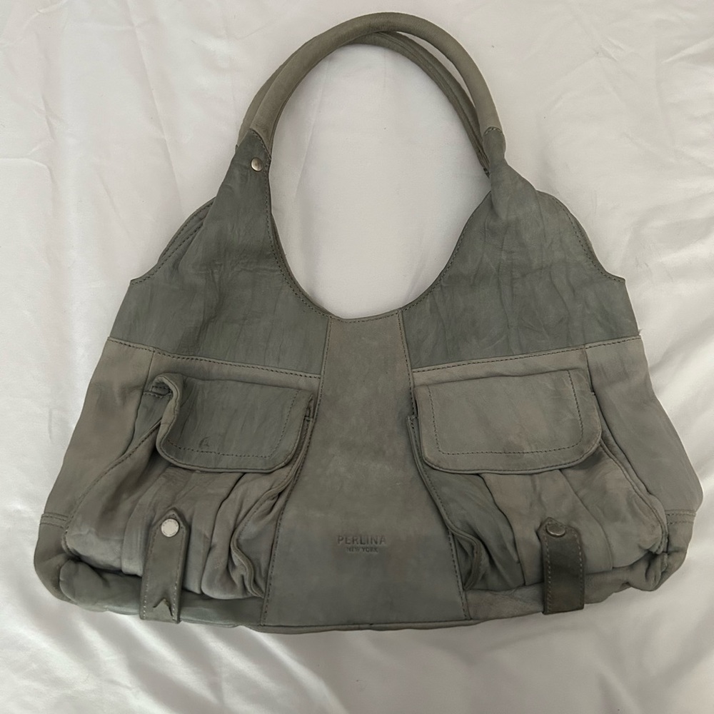 Perlina light grey slouchy bag